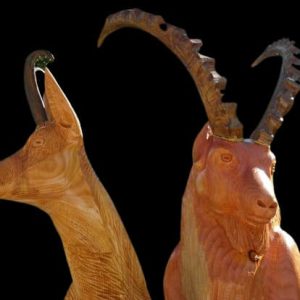 chamois et bouquetin bois sculpté sebastien bizel animaux montagne savoie